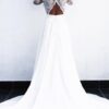 A-Line/Princess Stretch Crepe Lace V-neck Long Sleeves Sweep/Brush Train Wedding Dresses-0