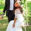 Trumpet/Mermaid Off-the-Shoulder 1/2 Sleeves Lace Court Train Wedding Dresses-701