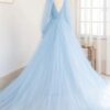 A-line Princess V Neck Full/Long Sleeve Court Train Tulle Prom Dresses-500