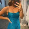 Seductive Open Criss-back Sheath Lace Homecoming Dress with Beading-641
