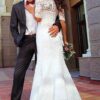 Trumpet/Mermaid Off-the-Shoulder 1/2 Sleeves Lace Court Train Wedding Dresses-702
