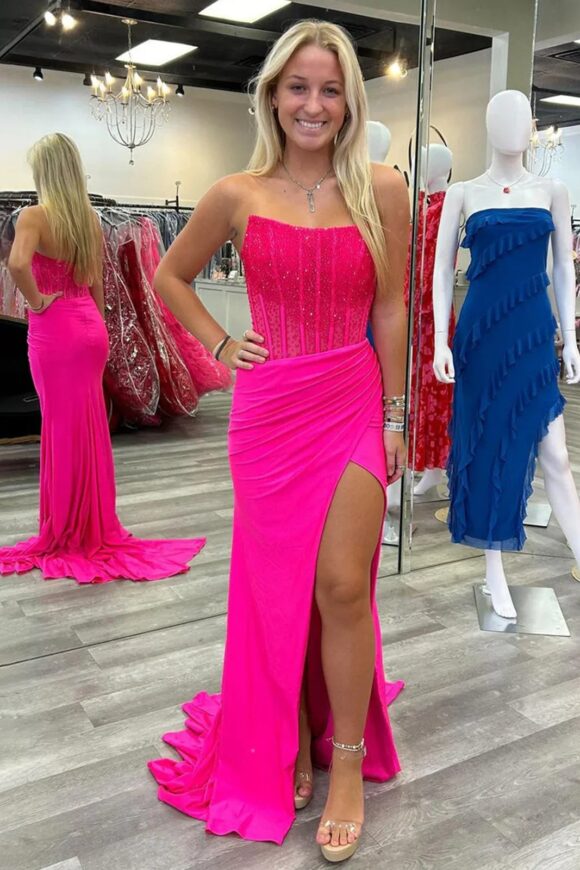 Trumpet/Mermaid Strapless Mermaid Long Sequins Prom Dress With Split Trumpet/Mermaid Strapless Mermaid Long Sequins Prom Dress With Split