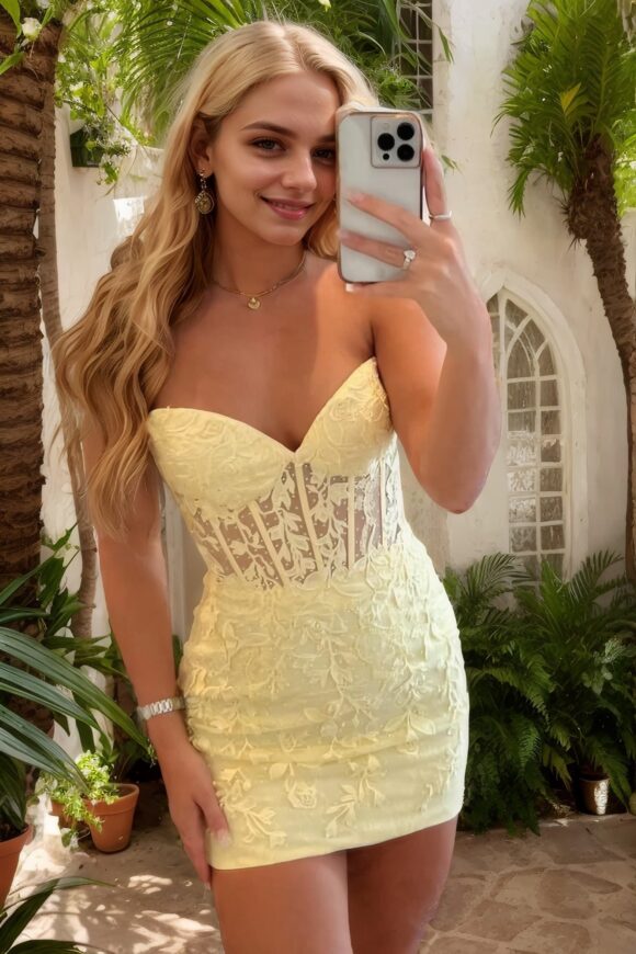 Beaded Sweetheart Lace Short Homecoming Dress-633 Beaded Sweetheart Lace Short Homecoming Dress-633