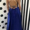 A-line Bateau Spaghetti Straps Sweep Train Charmeuse Prom Dress With Split-424
