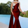 Trumpet/Mermaid Crew Neck Long Sleeve Silk Long Prom Dresses Purple Ball Gowns-783