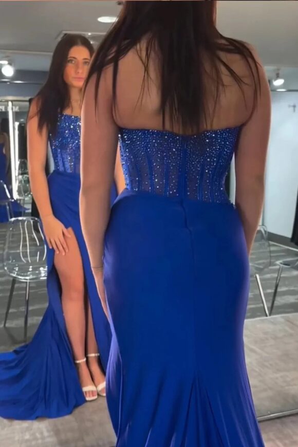 Trumpet/Mermaid Strapless Mermaid Long Sequins Prom Dress With Split Trumpet/Mermaid Strapless Mermaid Long Sequins Prom Dress With Split
