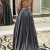 A-line Bateau Spaghetti Straps Sweep Train Charmeuse Prom Dress With Split-425