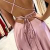 A-line Bateau Spaghetti Straps Sweep Train Charmeuse Prom Dress With Split-427