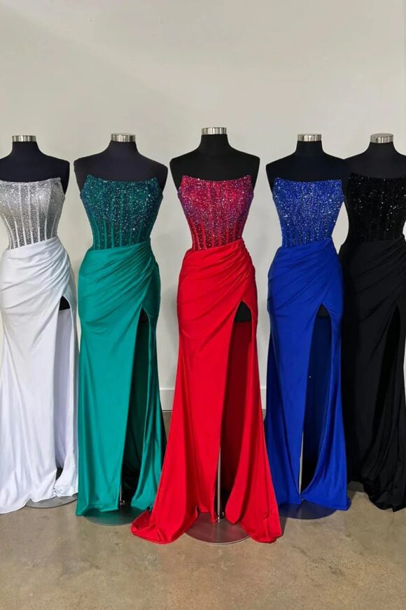Trumpet/Mermaid Strapless Mermaid Long Sequins Prom Dress With Split Trumpet/Mermaid Strapless Mermaid Long Sequins Prom Dress With Split
