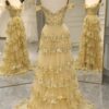 A-Line/Princess Tulle Lace Off-the-Shoulder Prom Dresses Sleeveless Long Evening Gowns-513