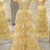 A-Line/Princess Tulle Lace Off-the-Shoulder Prom Dresses Sleeveless Long Evening Gowns-0