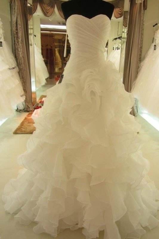 Ball Gown Ruffles Sweetheart Organza Sleeveless Court Train Wedding Dresses-0 Ball Gown Ruffles Sweetheart Organza Sleeveless Court Train Wedding Dresses-0