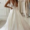 A-Line/Princess Satin Lace V-neck Sleeveless Chapel Train Wedding Dresses-0