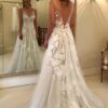 A-Line/Princess V-neck Sleeveless Sweep/Brush Train Applique Tulle Wedding Dresses-720
