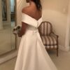 A-line/Princess Off-the-Shoulder Sleeveless Court Train Satin Wedding Dress With Bowknot Waistband-731