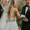 A-Line/Princess Tulle Lace V-neck Sleeveless Sweep/Brush Train Wedding Dresses-670