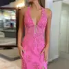Trumpet/Mermaid V-Neck Tulle Lace Sleeveless Long Prom Dress-898