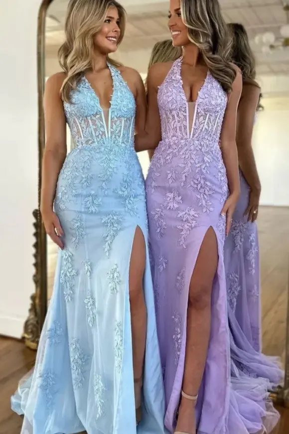 Trumpet/Mermaid V-Neck Tulle Lace Sleeveless Long Prom Dress-0 Trumpet/Mermaid V-Neck Tulle Lace Sleeveless Long Prom Dress-0