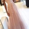 A-Line/Princess Off-the-Shoulder Sleeveless Prom Dresses Floor-Length Applique Tulle Evening Gowns-0