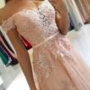 A-Line/Princess Off-the-Shoulder Sleeveless Prom Dresses Floor-Length Applique Tulle Evening Gowns-535