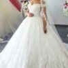 Ball Gown Off-the-Shoulder Sleeveless Sweep/Brush Train Lace Tulle Wedding Dresses-723