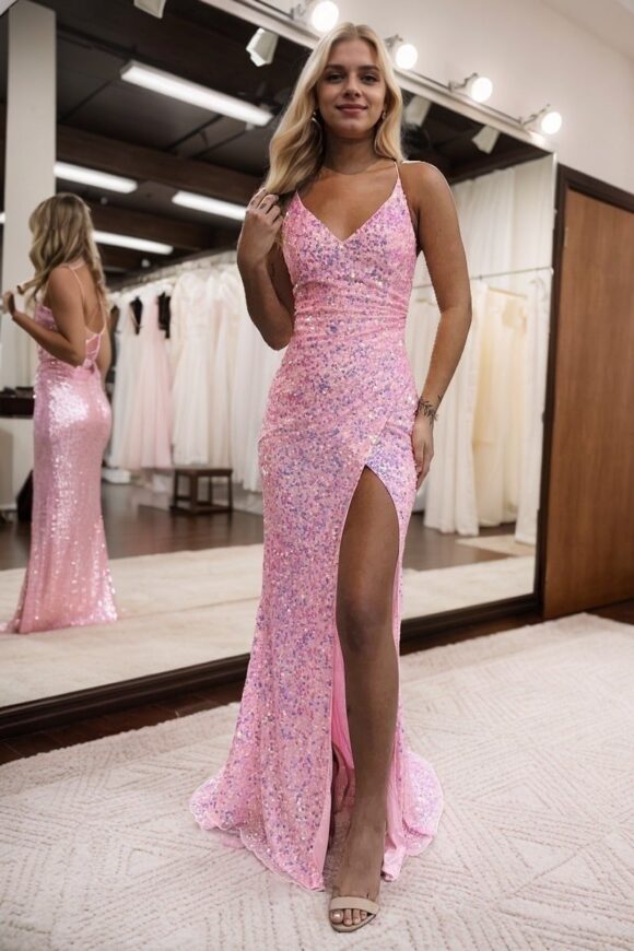 Sheath/Column Velvet Sequins One-Shoulder Long Sleeves Prom Dresses Long Pink Formal Evening Gowns Sheath/Column Velvet Sequins One-Shoulder Long Sleeves Prom Dresses Long Pink Formal Evening Gowns