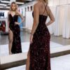 Sheath/Column Velvet Sequins Prom Dresses Sleeveless Long Formal Evening Gowns-542