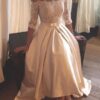 A-line/Princess Off-the-Shoulder Half Sleeve Asymmetrical Satin Wedding Dress With Lace-0
