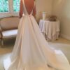 A-line/Princess Bateau Sleeveless Court Train Satin Wedding Dress With Waistband Bowknot-744