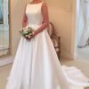 A-line/Princess Bateau Sleeveless Court Train Satin Wedding Dress With Waistband Bowknot-0