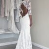 Lace Wedding Dress Sheath/Column Bateau Sweep Train With Pleated-746