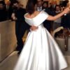 Satin Wedding Dress A-line/Princess Off-the-Shoulder Sleeveless Asymmetrical With Pleated-748
