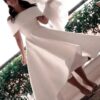 Satin Wedding Dress A-line/Princess Off-the-Shoulder Sleeveless Asymmetrical With Pleated-749