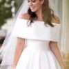 Satin Wedding Dress A-line/Princess Off-the-Shoulder Sleeveless Asymmetrical With Pleated-0