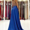 A-line V Neck Sleeveless Charmeuse Sweep Train Prom Dress With Split-437