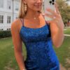 Sheath/Column Scoop Neck Sleeveless Short/Mini Sequined Homecoming Dress-624