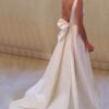Satin Court Train A-Line/Princess Sleeveless Bateau Zipper Wedding Dress With Bowknot-756