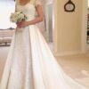 Lace Satin Wedding Dress A-line/Princess V Neck Short Sleeve Detachable/Knock-down With Bowknot-0
