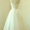 A-line/Princess Bateau Sleeveless Tea-Length Organza Wedding Dress With Lace-760