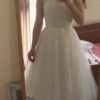A-line/Princess Bateau Sleeveless Tea-Length Organza Wedding Dress With Lace-0