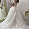 Ball Gown Off-the-Shoulder Short Sleeve Court Train Tulle Wedding Dress With Appliqued-763