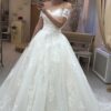 Ball Gown Off-the-Shoulder Short Sleeve Court Train Tulle Wedding Dress With Appliqued-0
