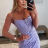 Sheath/Column Off the Shoulder Sleeveless Prom Dresses Long Lace Formal Evening Gowns