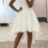 A-line Sleeveless Asymmetrical Tulle Wedding Dress With Lace-0