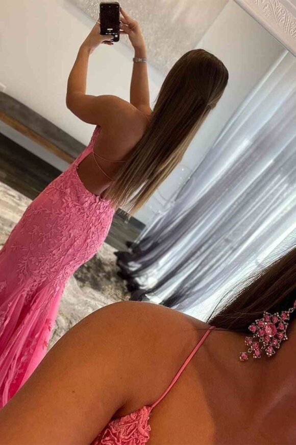 Sheath/Column Tulle Applique Prom Dresses Spaghetti Straps Sleeveless Long Formal Evening Gowns Sheath/Column Tulle Applique Prom Dresses Spaghetti Straps Sleeveless Long Formal Evening Gowns