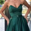 A-line Lace V Neck Satin Long Prom Dresses Sleeveless Green Formal Evening Gowns