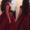 Appliqued Off-The-Shoulder Satin Princess Prom Dresses With Beads-440