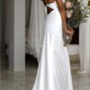 Sheath/Column NS Elastic Woven Satin Ruched Spaghetti Straps Sweep/Brush Train Sleeveless Wedding Dresses-658