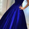 Appliqued Off-The-Shoulder Satin Princess Prom Dresses With Beads-441