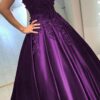 Appliqued Off-The-Shoulder Satin Princess Prom Dresses With Beads-442